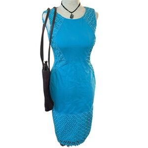 Turquoise Blue Sleeveless Dress Crochet Detail Lace Bodycon Size 0‎